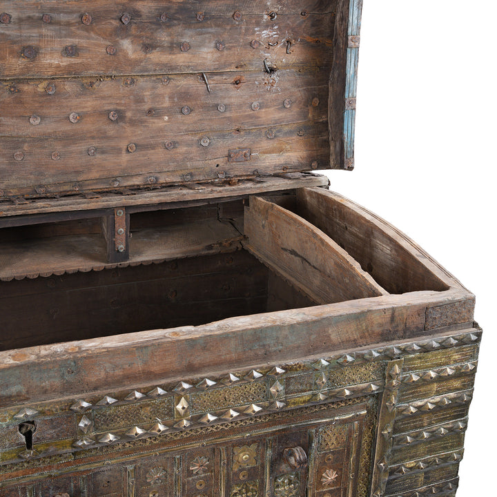Compartment Detail From Antique Brass Bound Indian 'Pithara' Chest From Gujarat  | Indigo Antiques