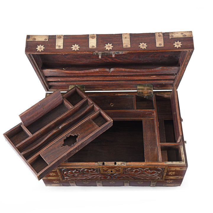 Interior View Of Antique Carved Malabar Chest From Kutch | Indigo Antiques