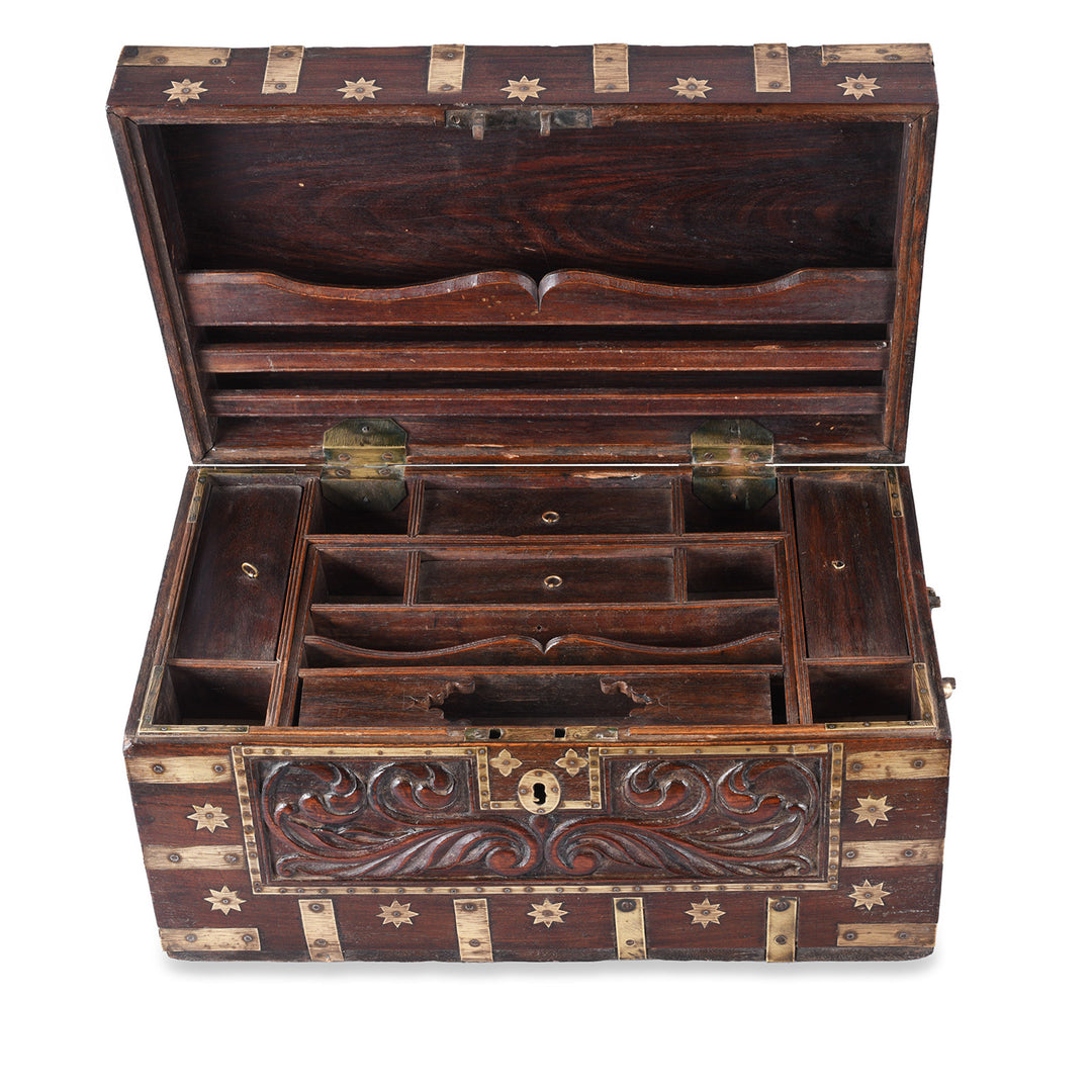 Interior View Of Antique Carved Malabar Chest From Kutch | Indigo Antiques