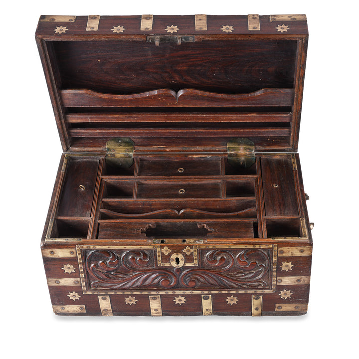 Interior View Of Antique Carved Malabar Chest From Kutch | Indigo Antiques