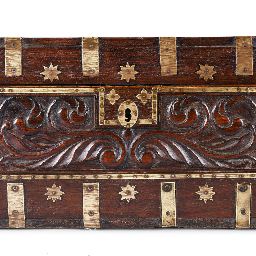 Carving Detail From Front Of Antique Carved Malabar Chest From Kutch | Indigo Antiques