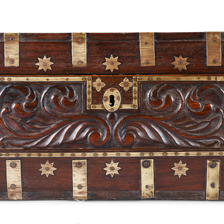 Carving Detail From Front Of Antique Carved Malabar Chest From Kutch | Indigo Antiques