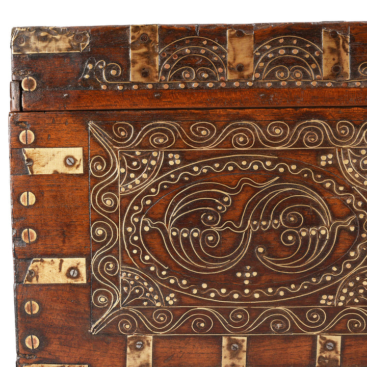 Corner Detail From Antique Brass Bound Burmese Military Chest | Indigo Antiques