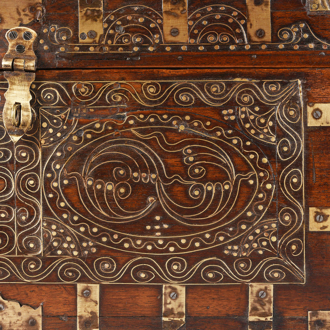 Inlay Detail From Antique Brass Bound Burmese Military Chest | Indigo Antiques