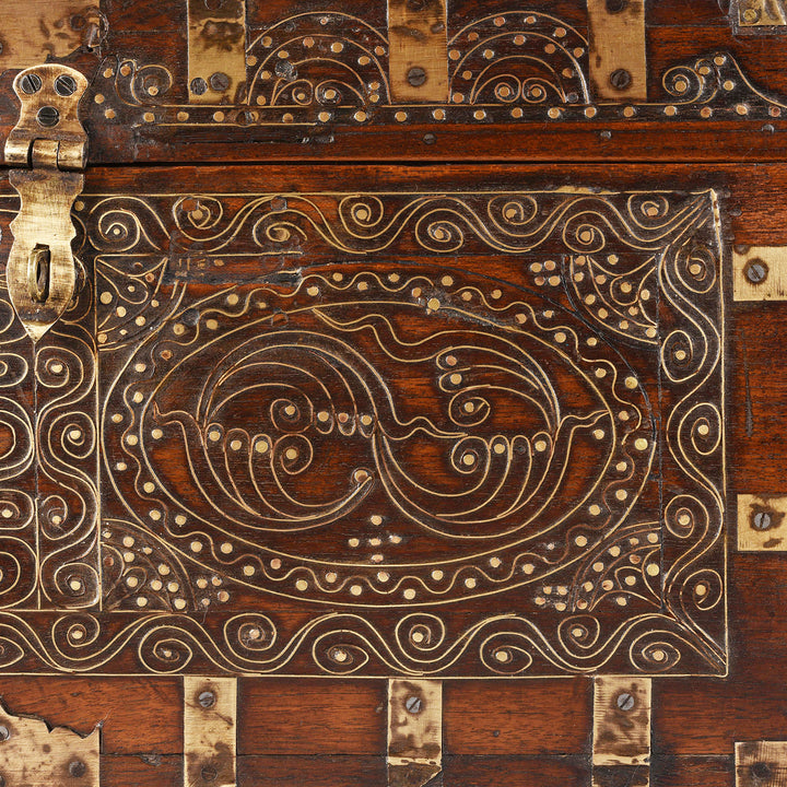 Inlay Detail From Antique Brass Bound Burmese Military Chest | Indigo Antiques