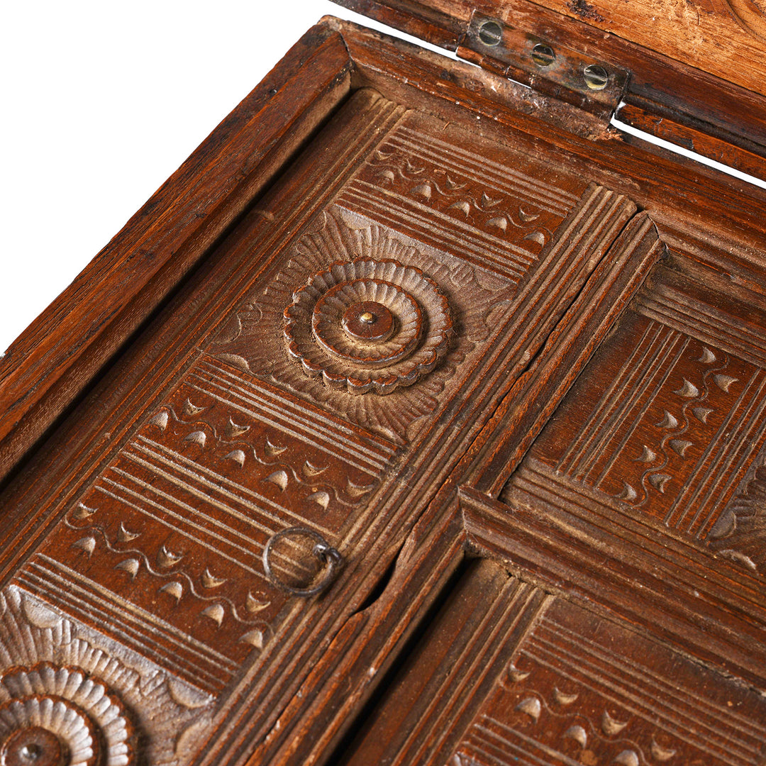 Carving Detail From Interior Of Antique Brass Bound Burmese Military Chest | Indigo Antiques