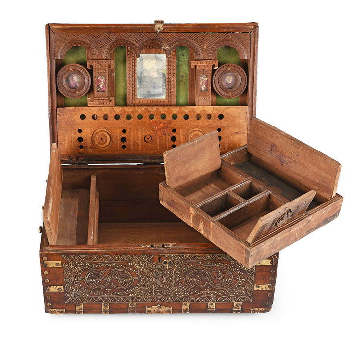 Interior Of Antique Brass Bound Burmese Military Chest | Indigo Antiques