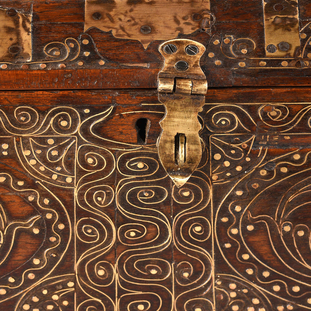 Latch Detail From Antique Brass Bound Burmese Military Chest | Indigo Antiques