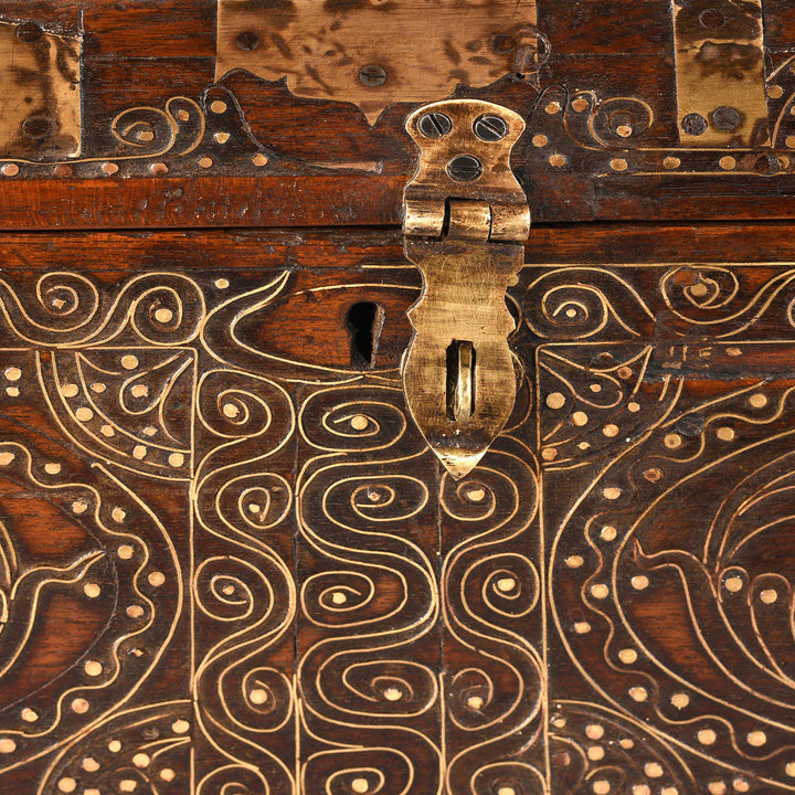 Latch Detail From Antique Brass Bound Burmese Military Chest | Indigo Antiques