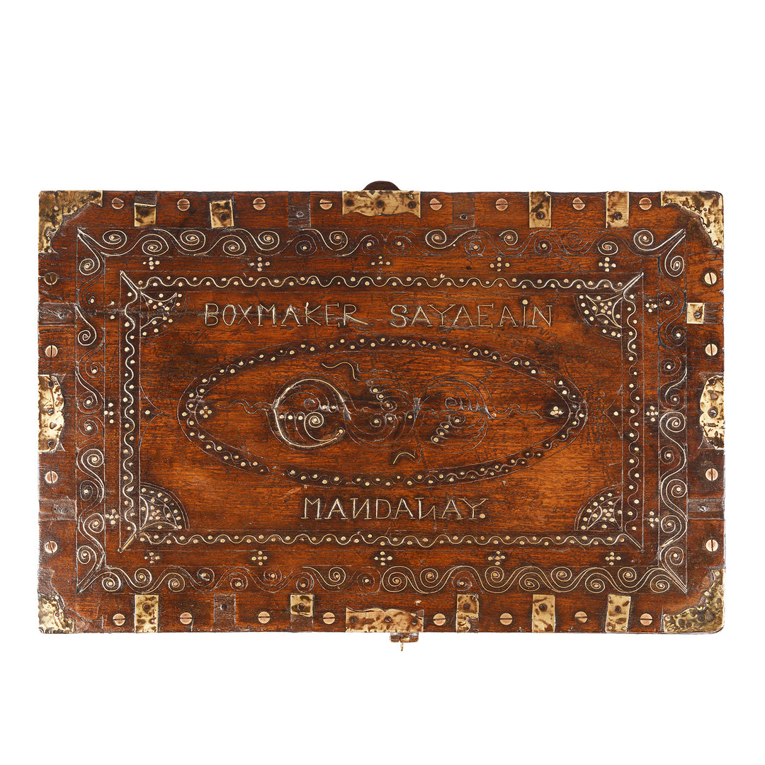 Top Down View Of Antique Brass Bound Burmese Military Chest | Indigo Antiques