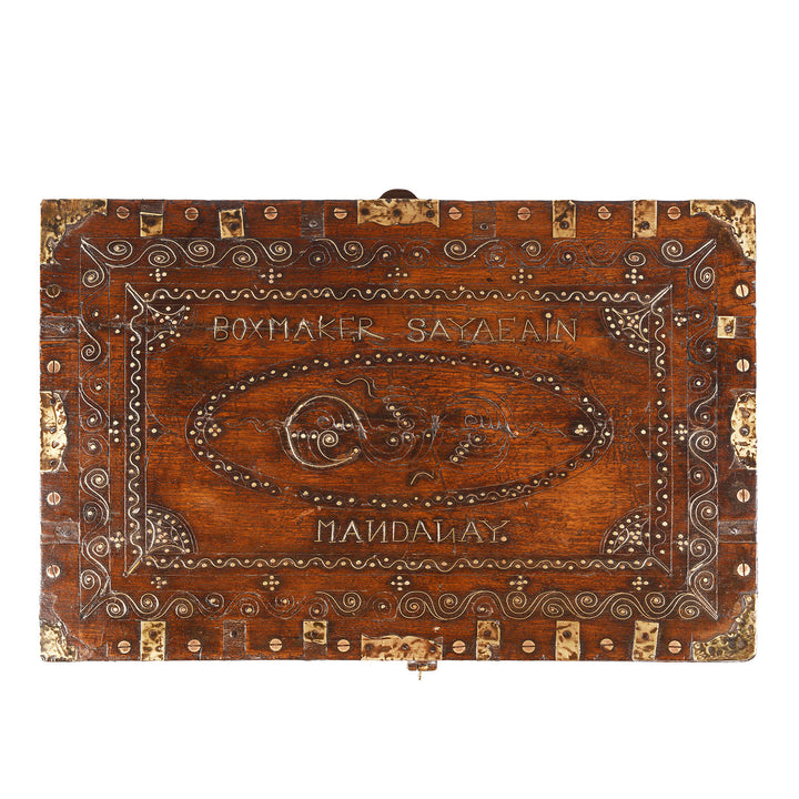 Top Down View Of Antique Brass Bound Burmese Military Chest | Indigo Antiques