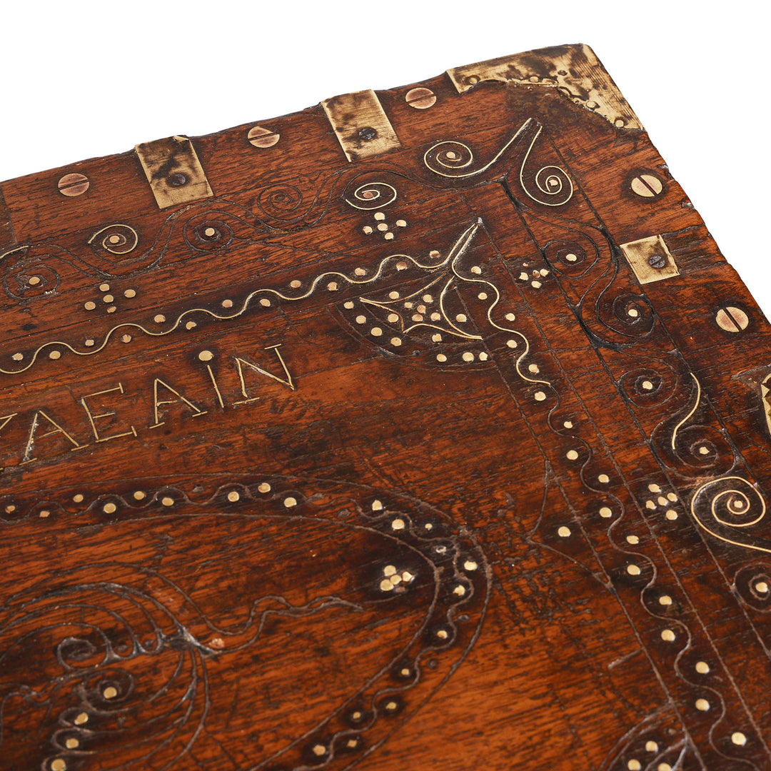 Top Detail From Antique Brass Bound Burmese Military Chest | Indigo Antiques