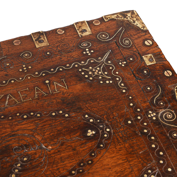 Top Detail From Antique Brass Bound Burmese Military Chest | Indigo Antiques