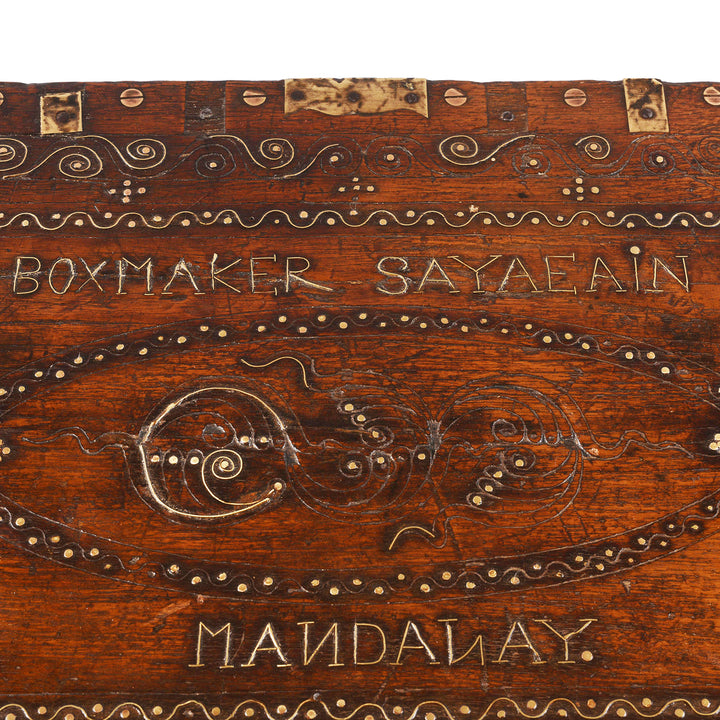 Top Detail From Antique Brass Bound Burmese Military Chest | Indigo Antiques