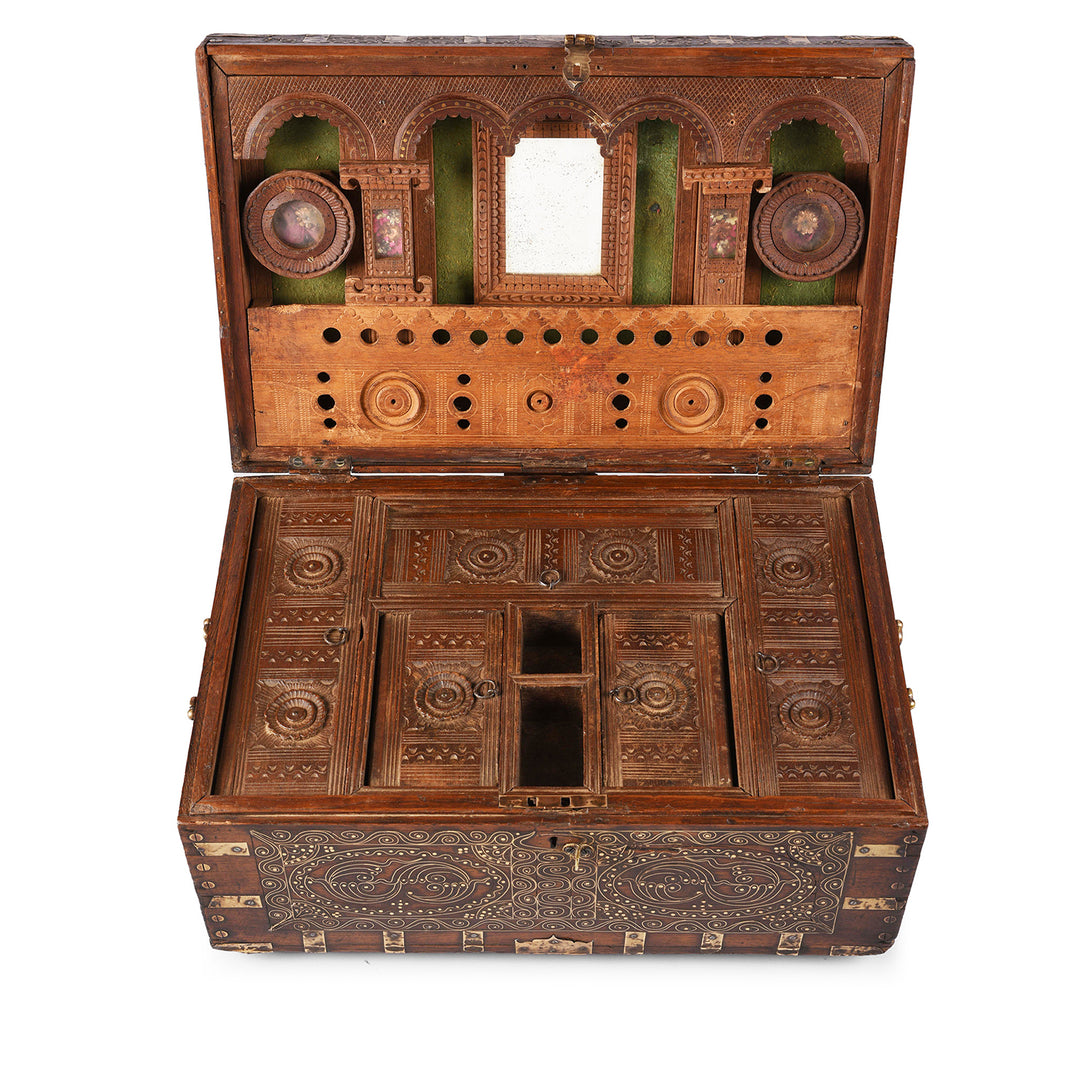 Interior Of Antique Brass Bound Burmese Military Chest | Indigo Antiques