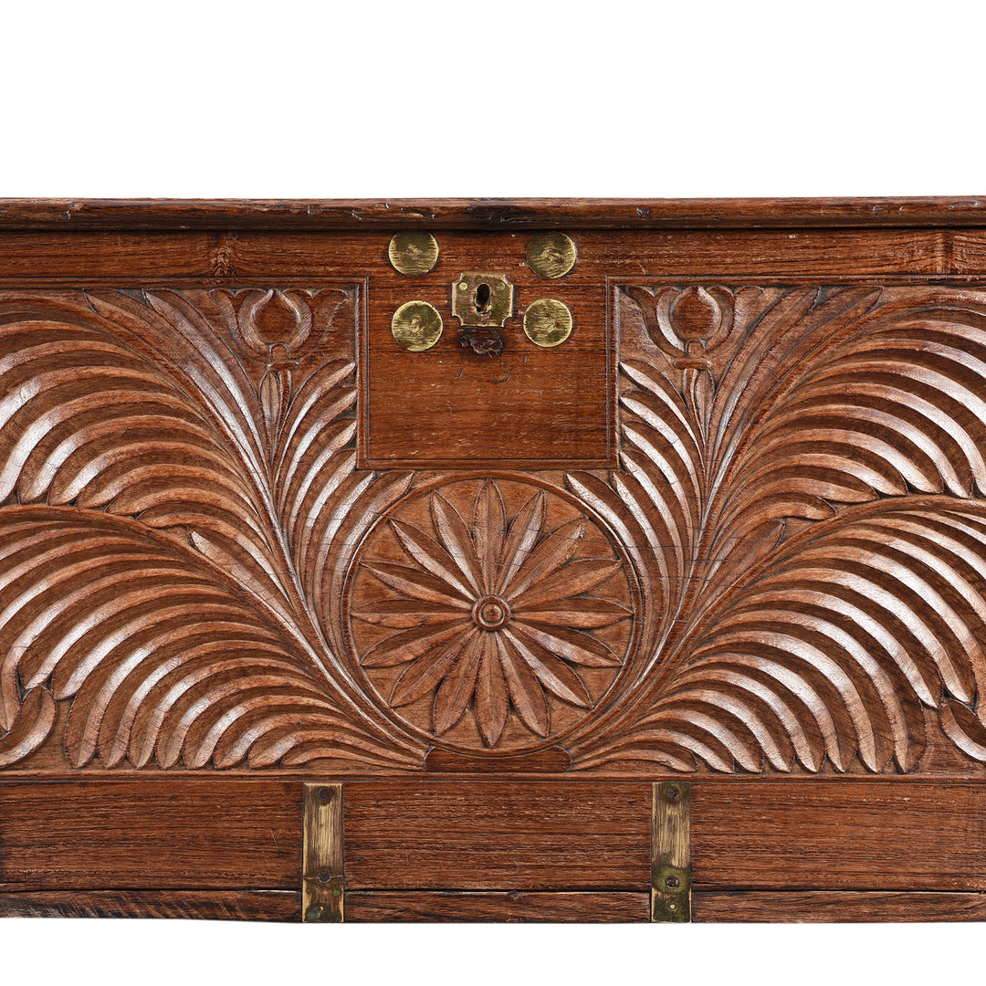Carving Detail From Antique Carved Malabar Chest From Kutch | Indigo Antiques