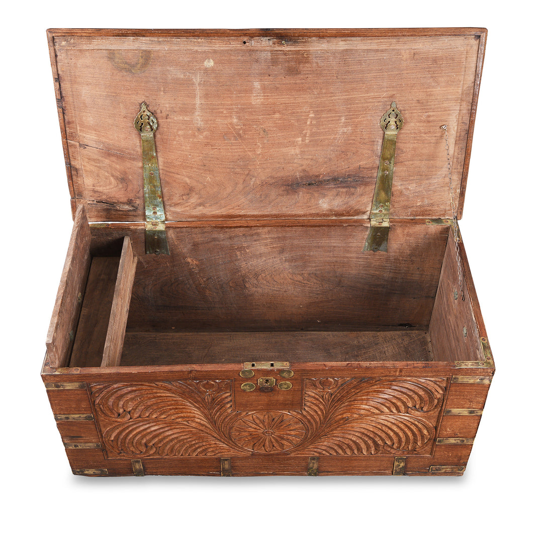 Interior Of Antique Carved Malabar Chest From Kutch | Indigo Antiques