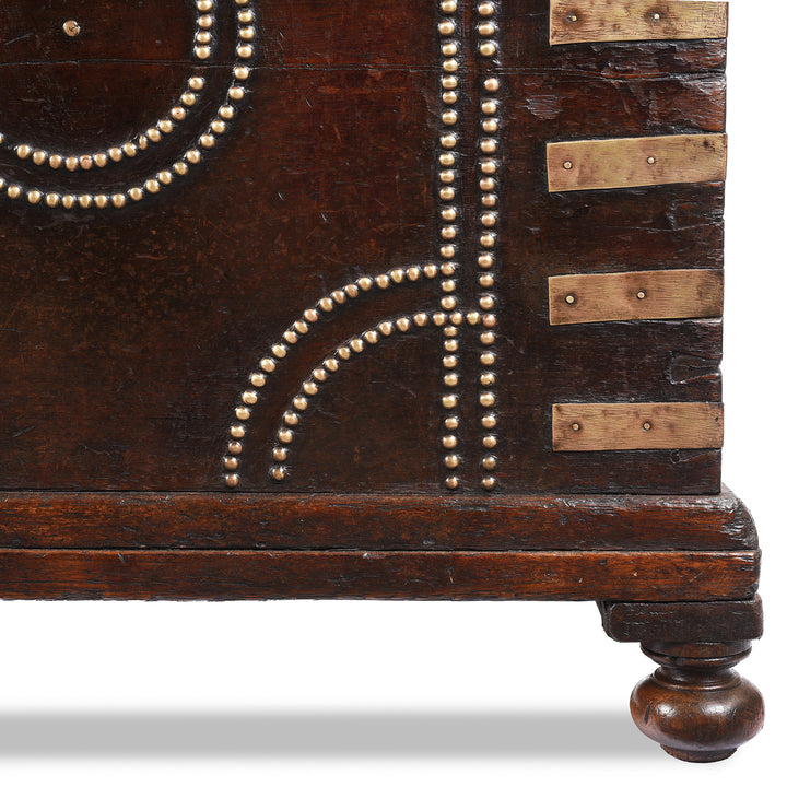 Leg Detail From Antique Brass Studded Rosewood Chest From Kutch | Indigo Antiques