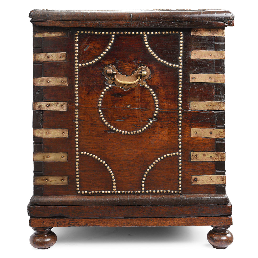 Side Of Antique Brass Studded Rosewood Chest From Kutch | Indigo Antiques