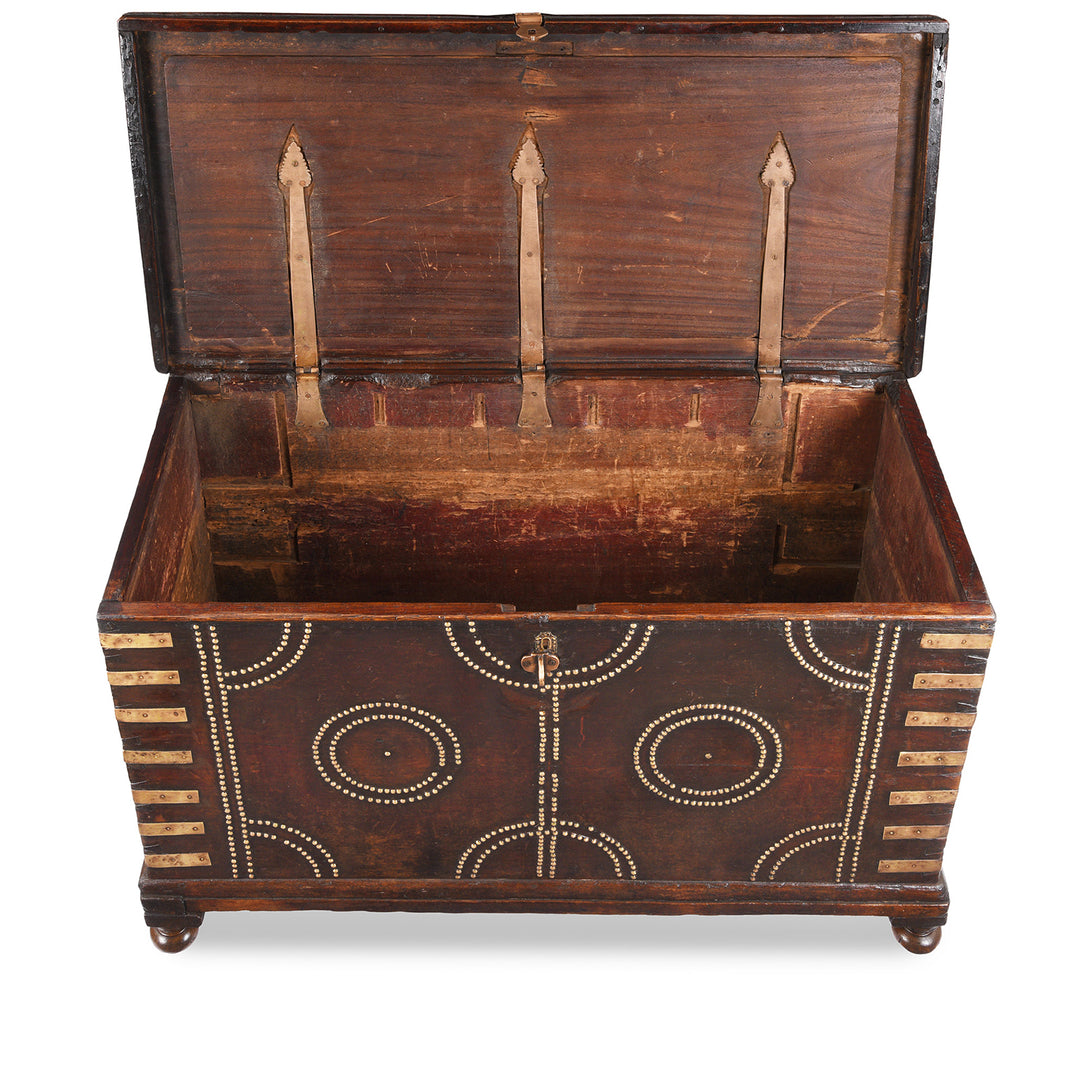 Interior Of Antique Brass Studded Rosewood Chest From Kutch | Indigo Antiques