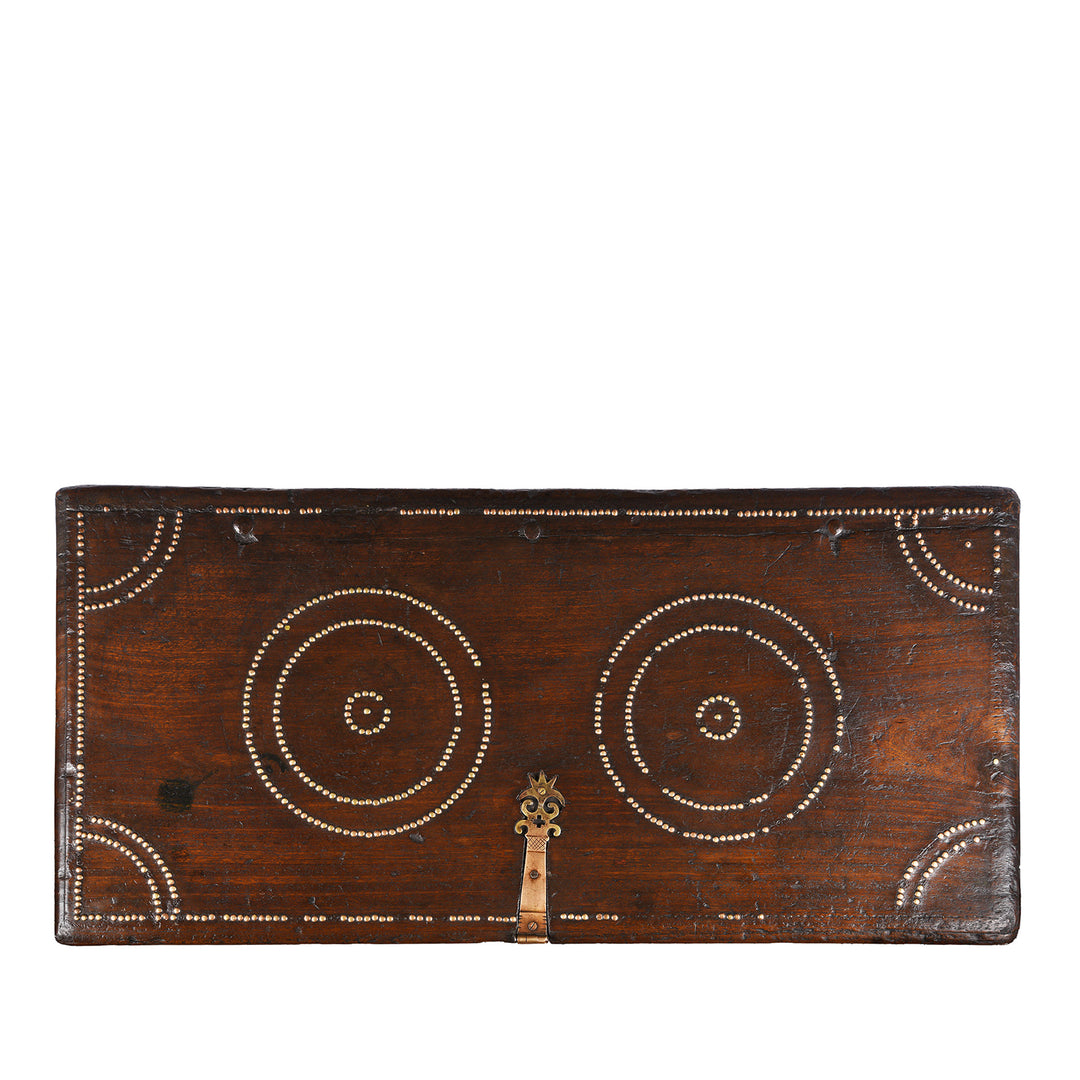 Top Down View Of Antique Brass Studded Rosewood Chest From Kutch | Indigo Antiques