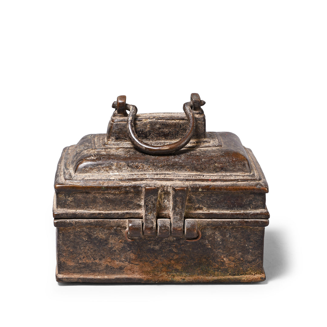 Back Of Antique Brass Dhokra Work Money Box From Orissa | Indigo Antiques