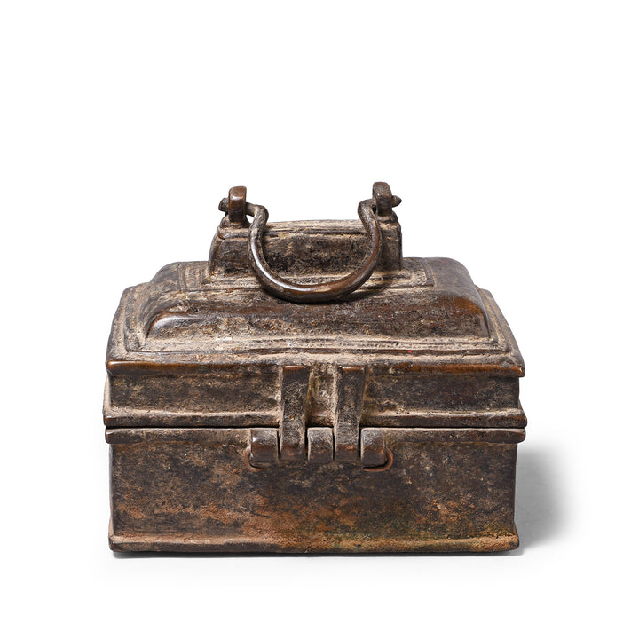 Back Of Antique Brass Dhokra Work Money Box From Orissa | Indigo Antiques
