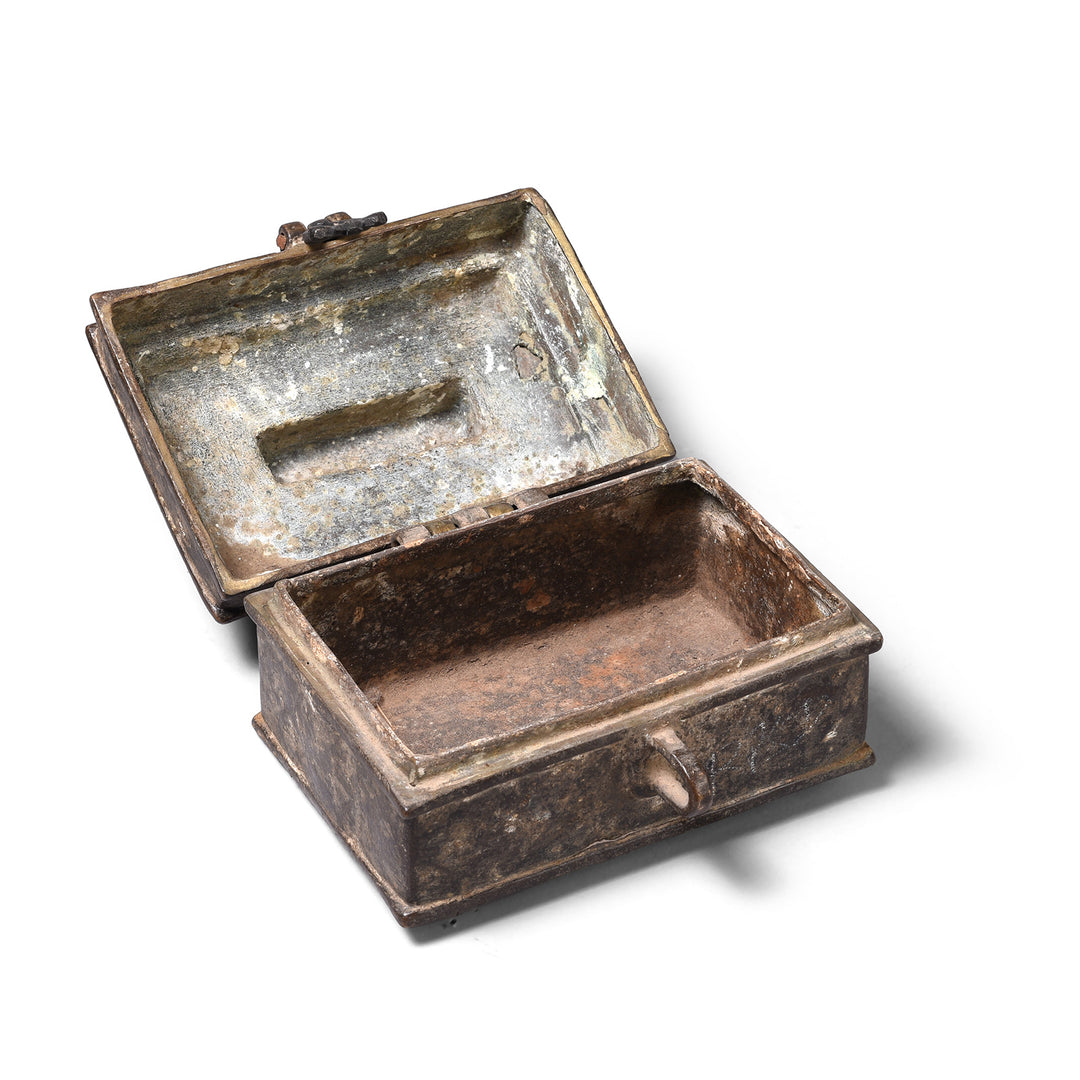 Interior Of Antique Brass Dhokra Work Money Box From Orissa | Indigo Antiques