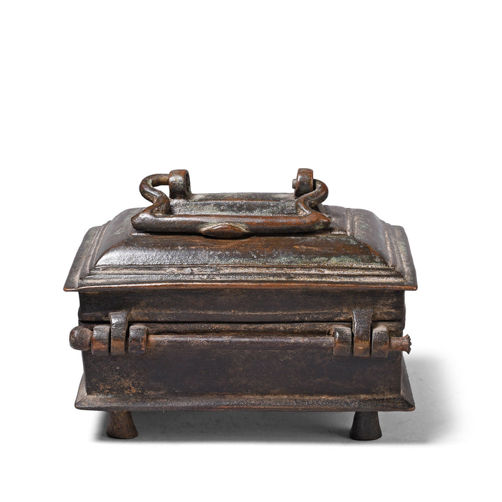 Back Of Antique Brass Dhokra Work Money Box  From Orissa | Indigo Antiques