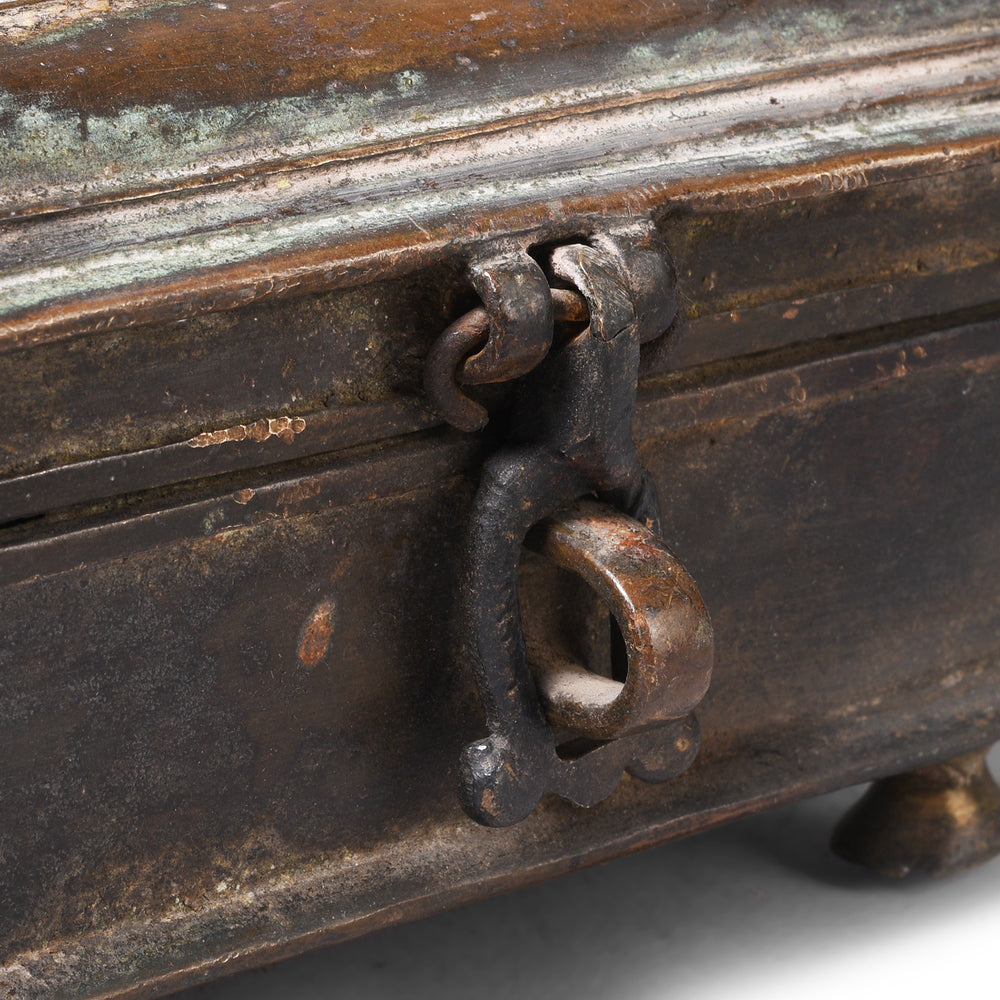Latch Detail From Antique Brass Dhokra Work Money Box  From Orissa | Indigo Antiques