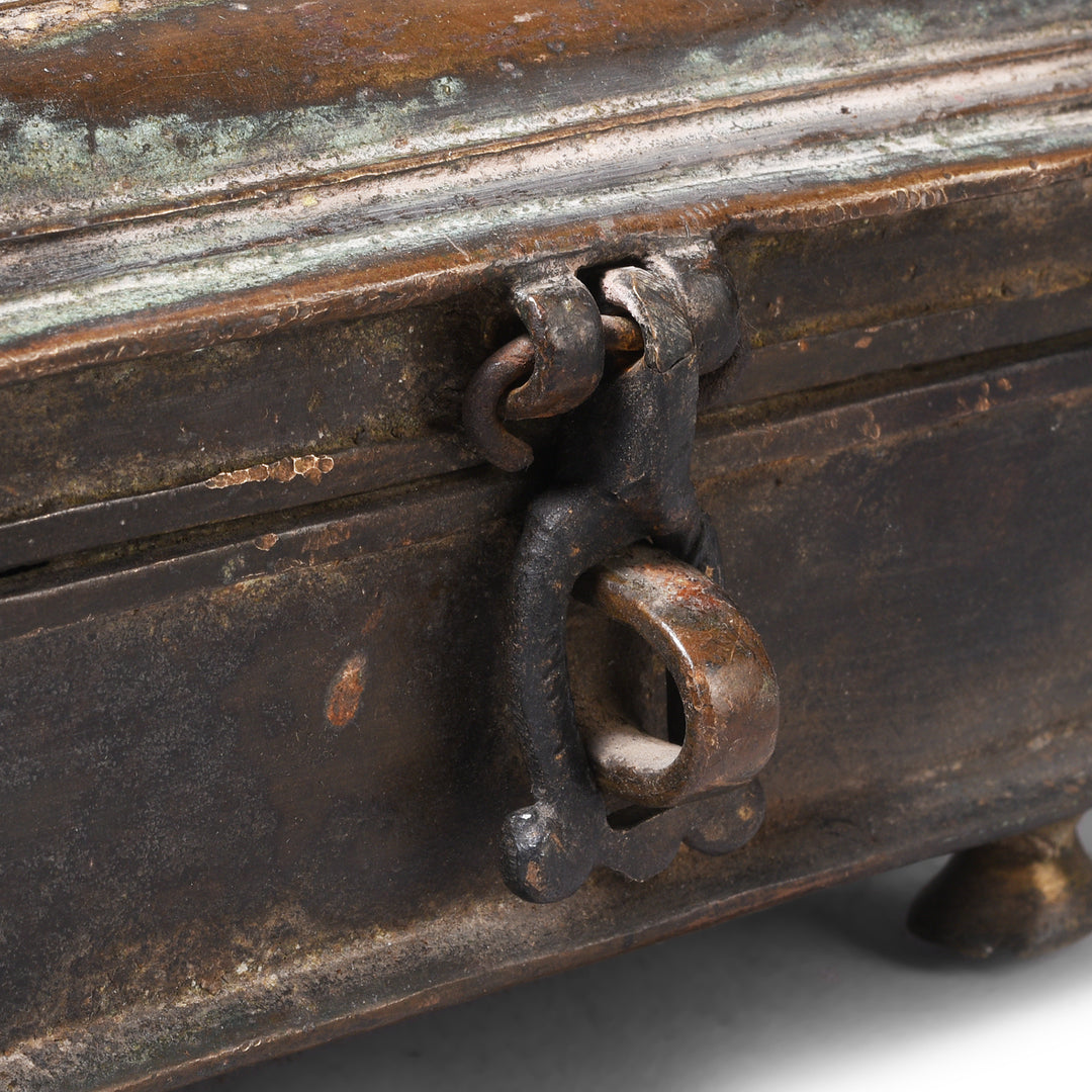 Latch Detail From Antique Brass Dhokra Work Money Box  From Orissa | Indigo Antiques