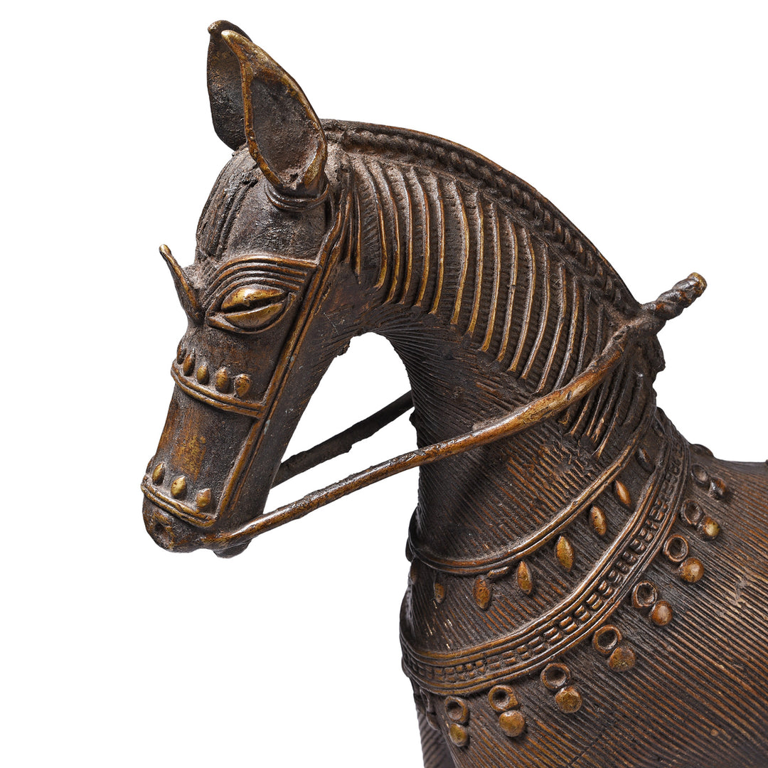 Face Detail From Vintage Dhokra Tribal Brass Tribal Horse | Indigo Antiques