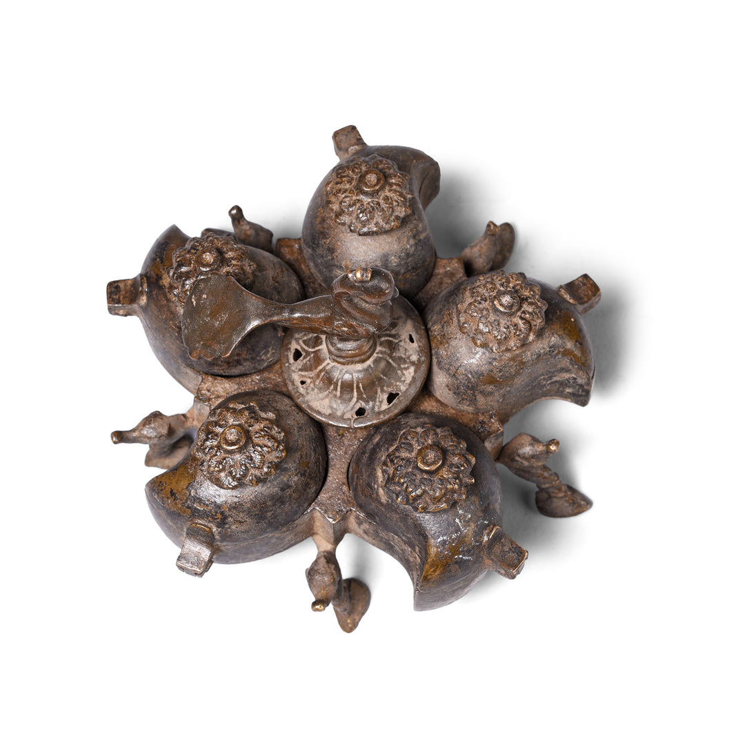 Top Down View Of Antique Indian Brass Peacock Chopra / Masala Box | Indigo Antiques