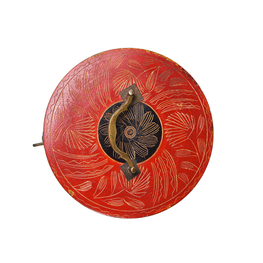 Top Down View Of Antique Lacquer Indian Scratchwork Lacquer Pot | Indigo Antiques