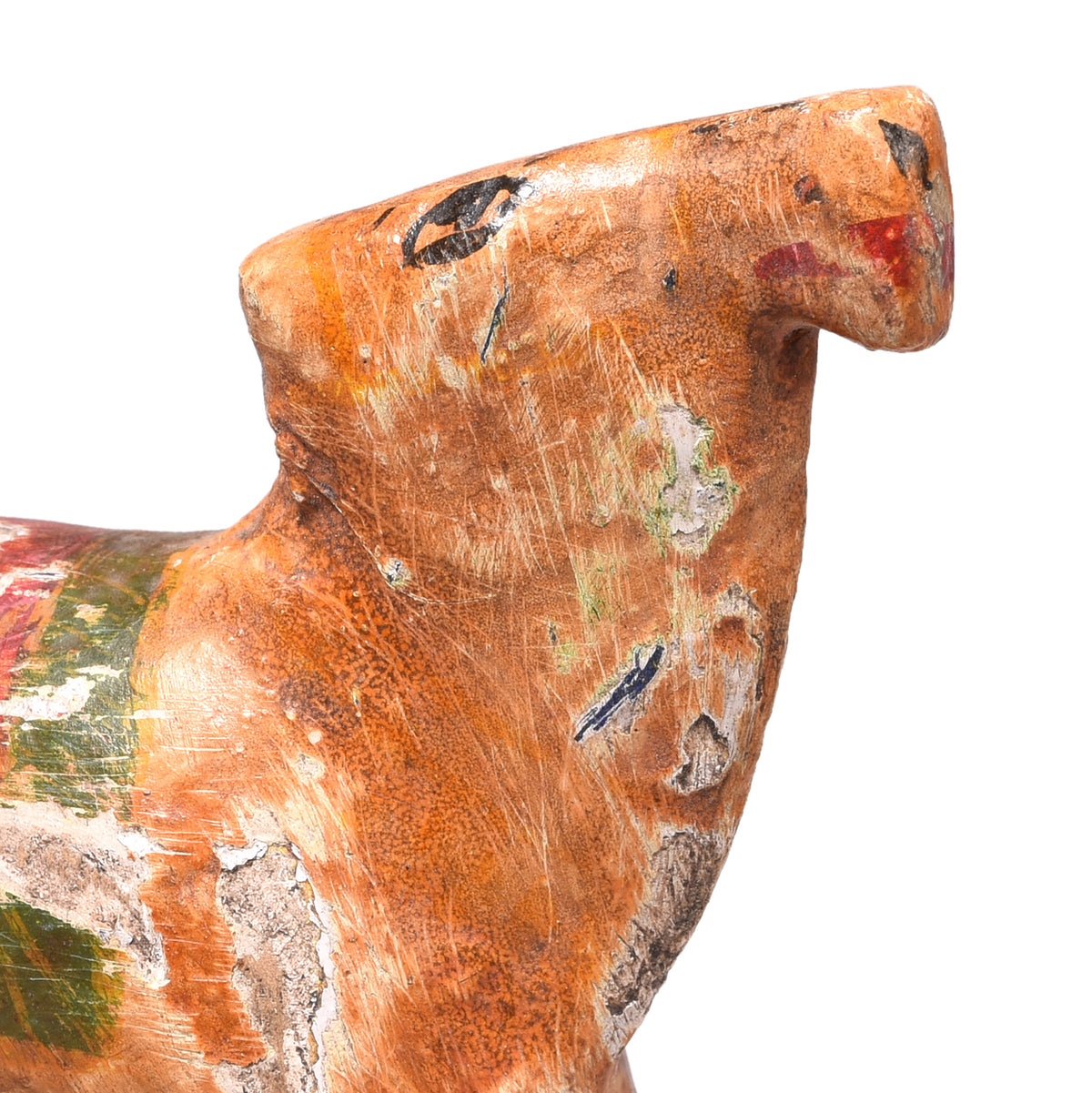 Face Detail From Vintage Painted Cow Toy From Gujarat | Indigo Antiques