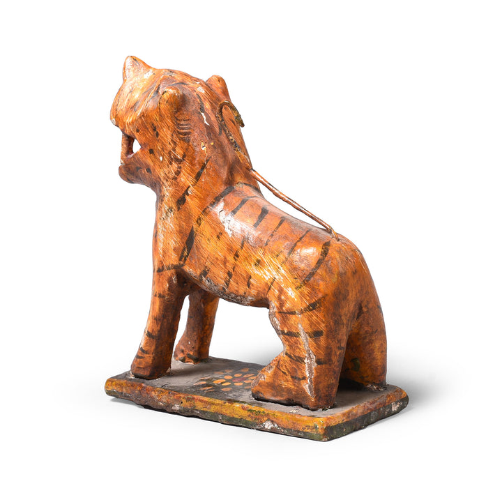 Angled Rear View Of Antique Polychromed Indian Tiger Figure From Surat | Indigo Antiques