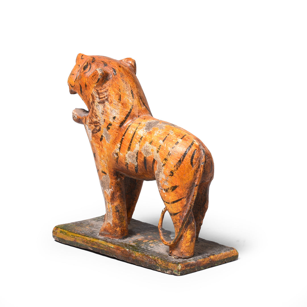 Rear View Of Antique Polychromed Indian Tiger Figure From Gujarat  | Indigo Antiques