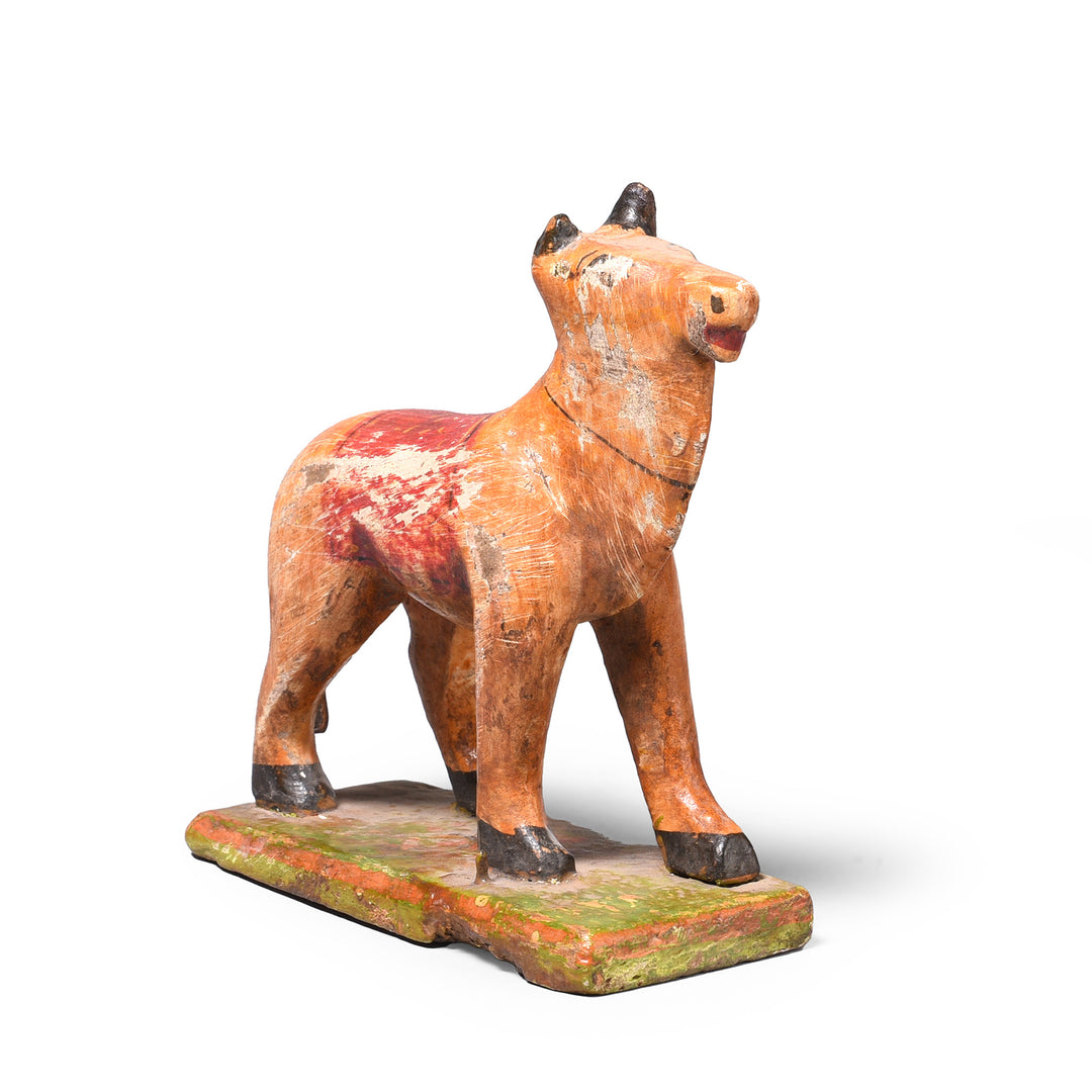 Angled View Of Vintage Painted Cow Toy From Gujarat | Indigo Antiques