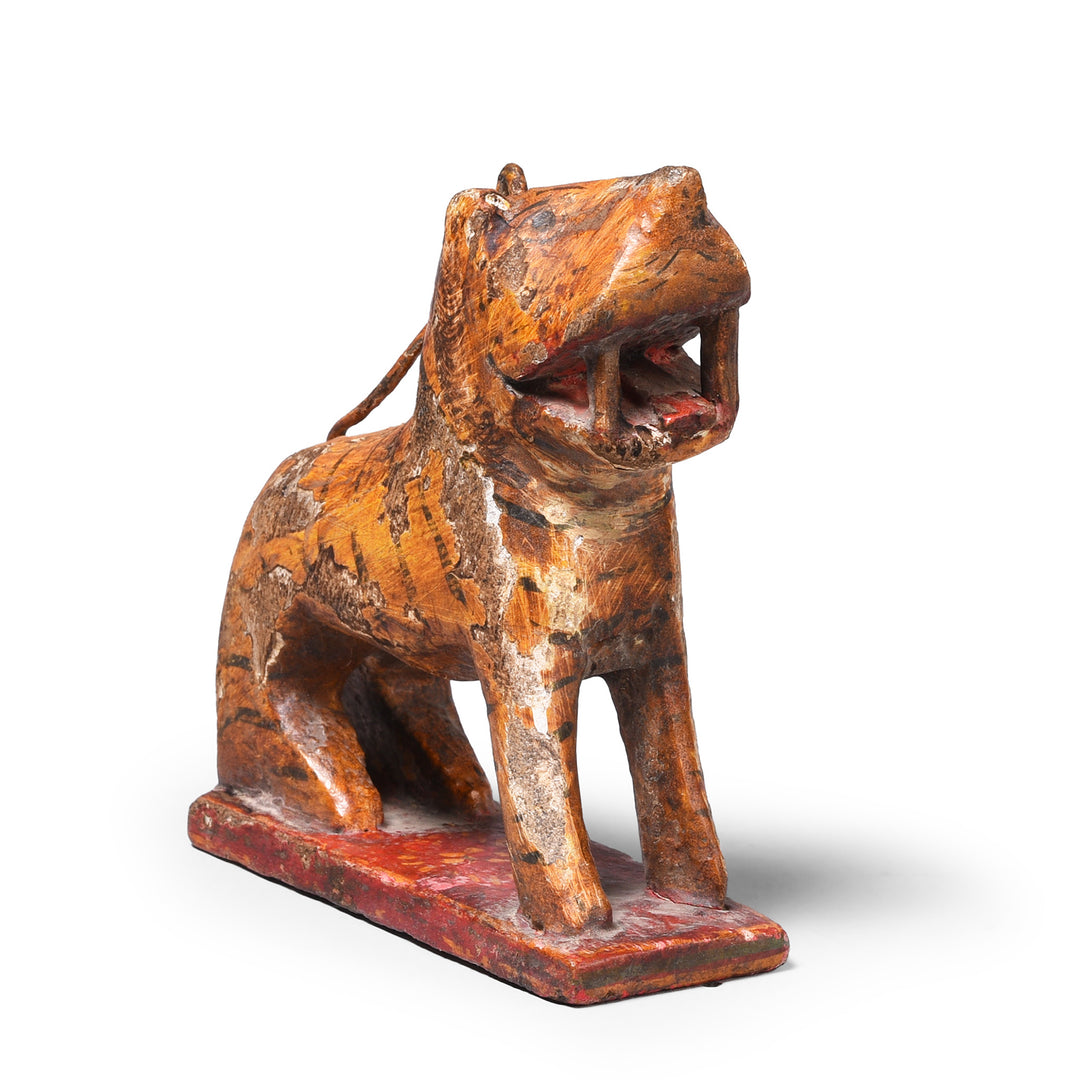 Angled View Of Antique Polychromed Indian Tiger Figure From Surat | Indigo Antiques