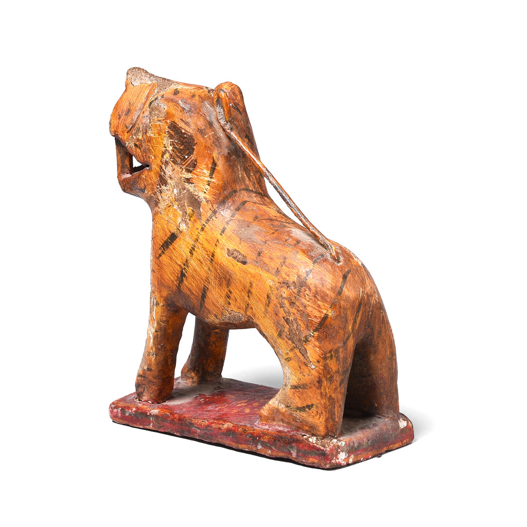 Rear View Of Antique Polychromed Indian Tiger Figure From Surat | Indigo Antiques