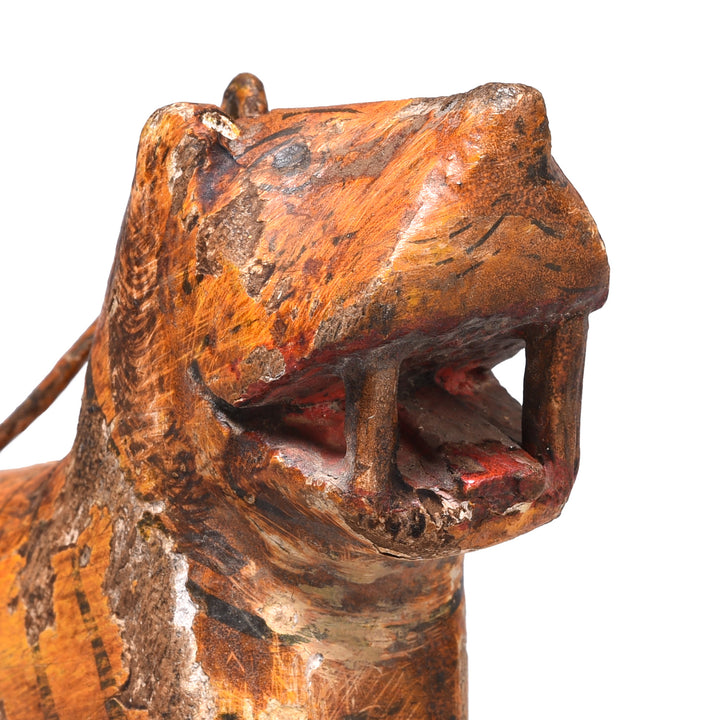 Face Detail From Antique Polychromed Indian Tiger Figure From Surat | Indigo Antiques