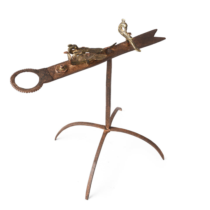 Top Don VIew Of Antique Indian Iron Opium Retort From Rajasthan | Indigo Antiques