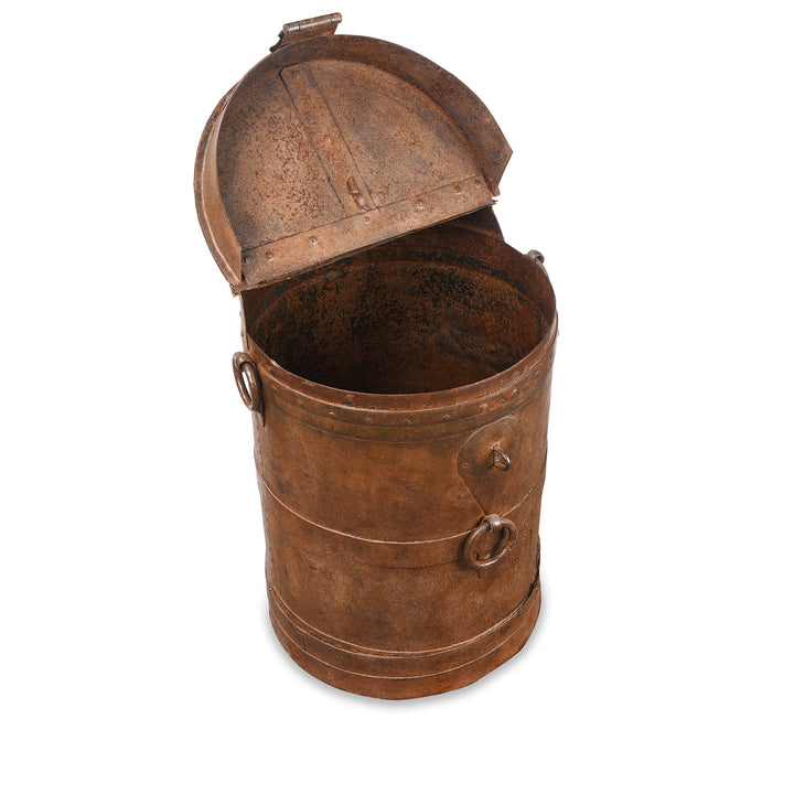 Open View Of Antique Iron Grain Storage Bin From Kutch - Ca 1920 | Indigo Antiques