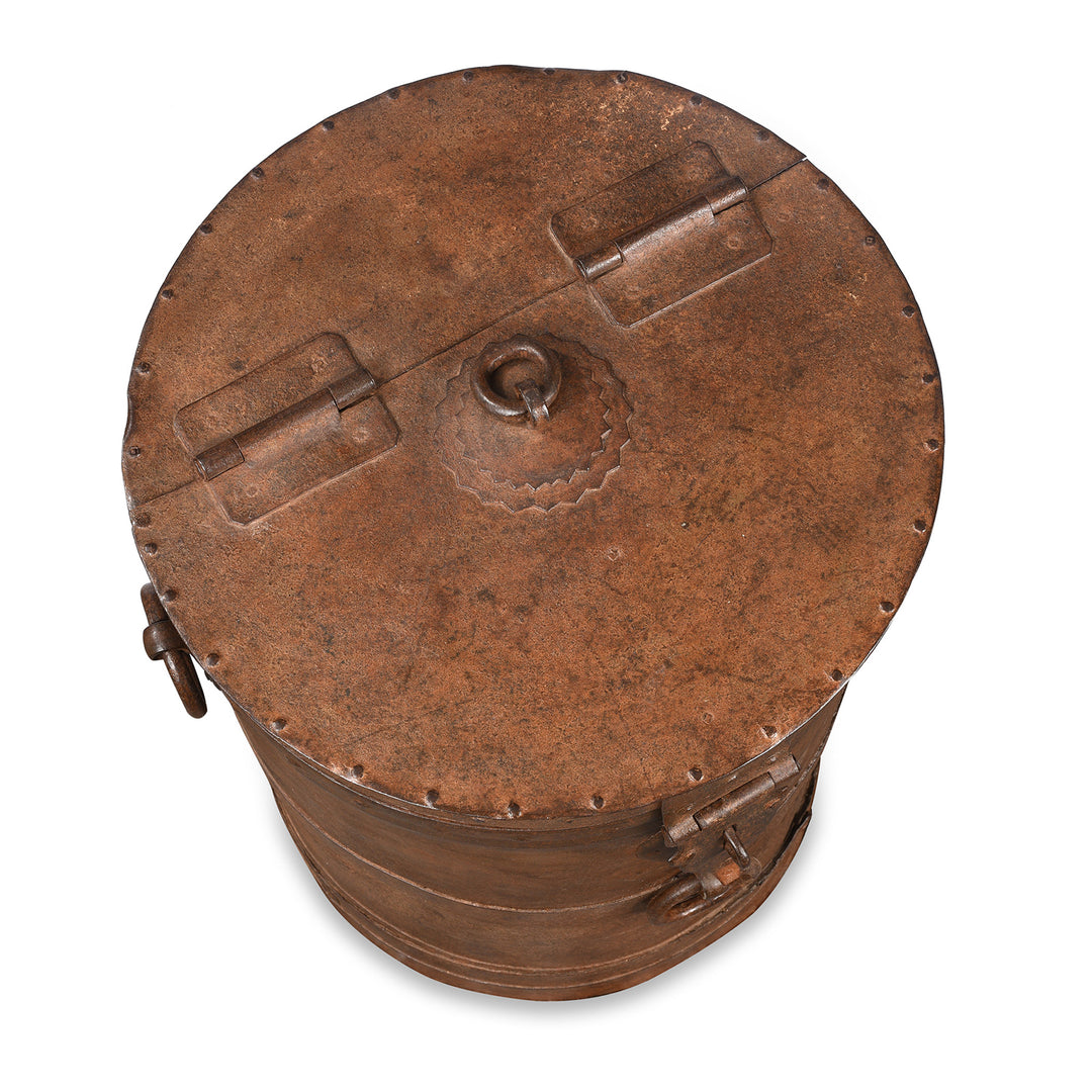 Top Down View Of Antique Iron Grain Storage Bin From Kutch - Ca 1920 | Indigo Antiques