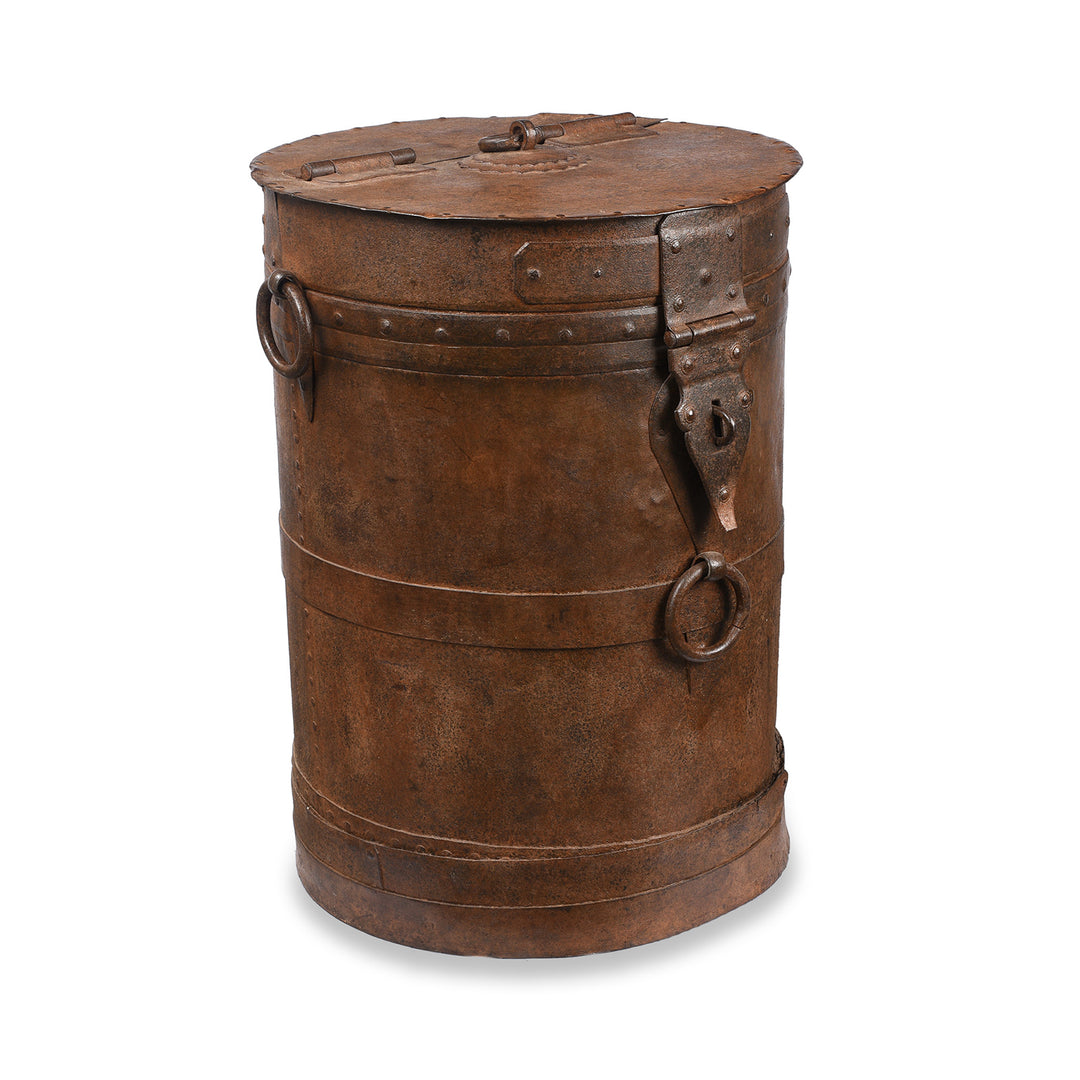 Angled View Of Antique Iron Grain Storage Bin From Kutch - Ca 1920 | Indigo Antiques