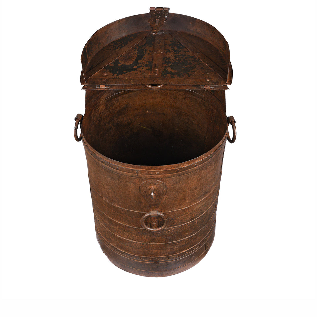 Interior Of Iron Grain Storage Bin From Kutch | Indigo Antiques