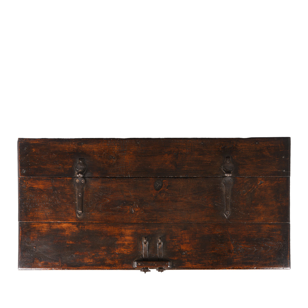 Top Down View of Antique Indian Iron Bound Teak Coffee Table Chest From Gujarat | Indigo Antiques