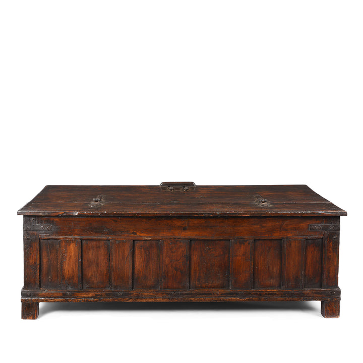 Back of Antique Indian Iron Bound Teak Coffee Table Chest From Gujarat | Indigo Antiques