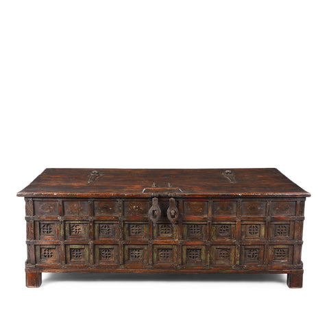 Iron Bound Teak Coffee Table Chest From Gujarat - 19th Century