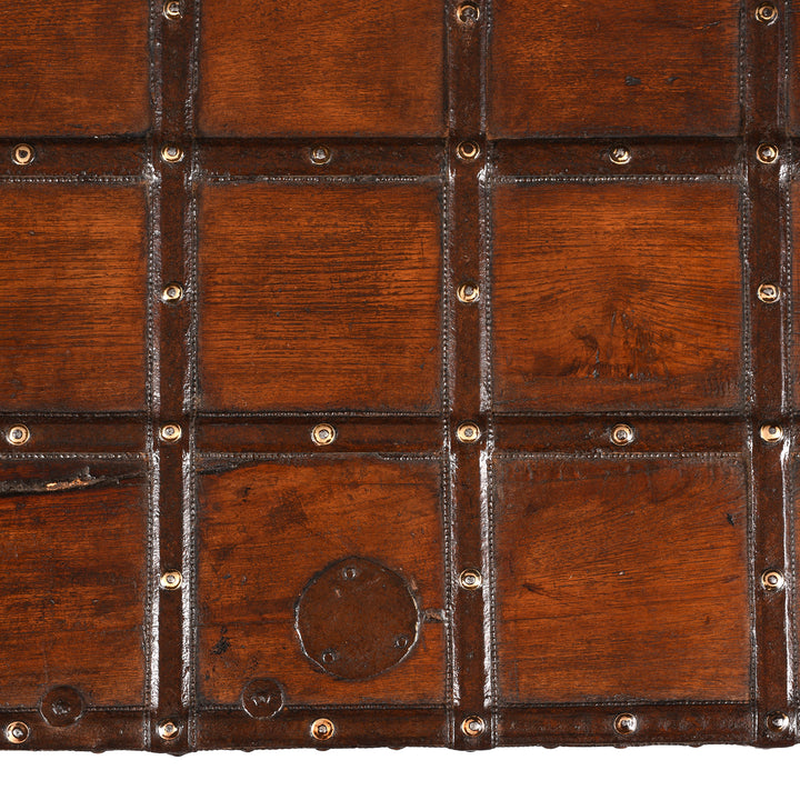Top Detail From Antique Indian Iron Bound Teak Coffee Table Chest From Gujarat | Indigo Antiques
